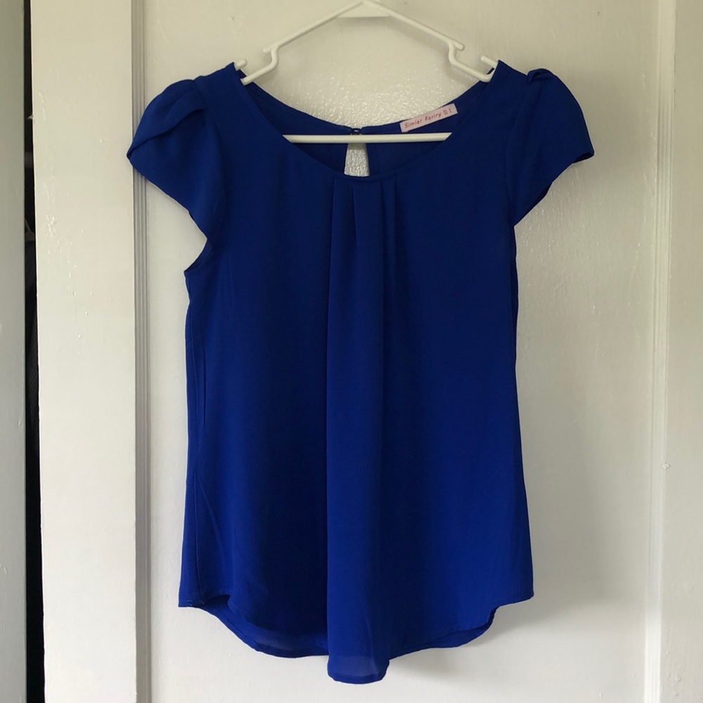 Royal Blue Semi-shear Short Sleeve Blouse
